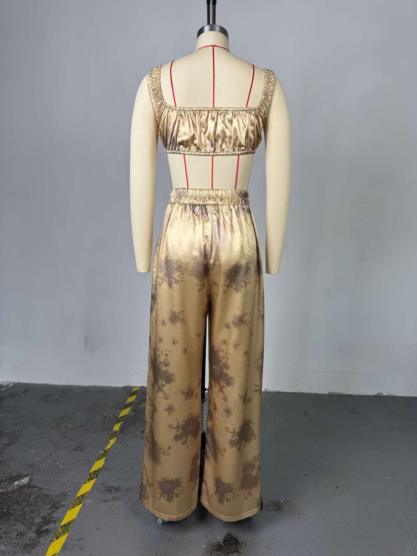 Summer Women's Fashion Turn-Down Collar Long-Sleeve Shirt & Strapless Wide-Leg Pants Three-Piece 11