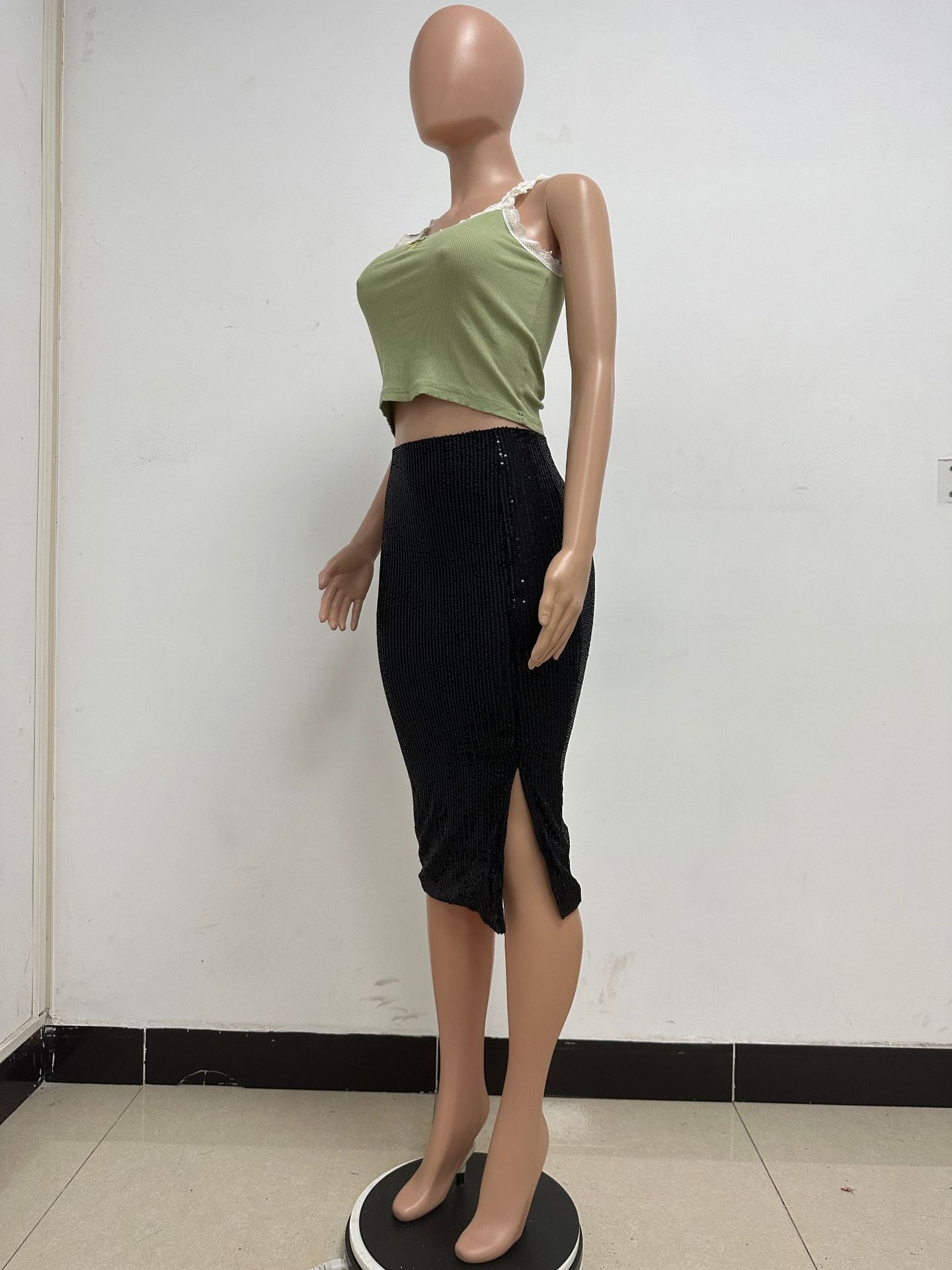 Women Slit Bodycon Sequined Skirt 58