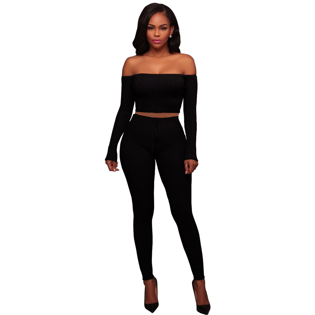 Women's Fall/Winter High Stretch Ribbed  Two Piece Pants Set 5