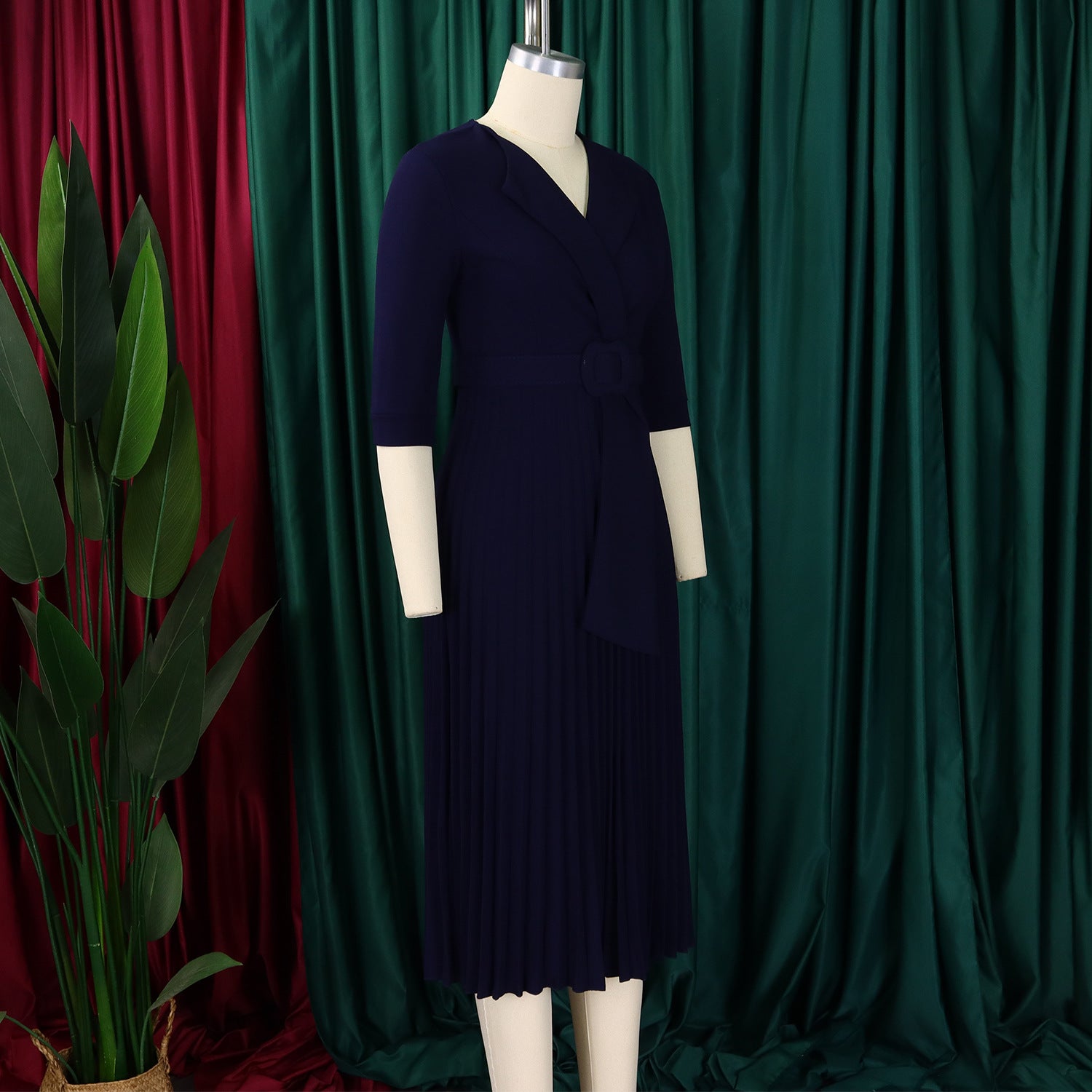 Autumn and winter women's clothing ol fashion Turndown Collar pleated Slim Waist Plus Size African dress 36