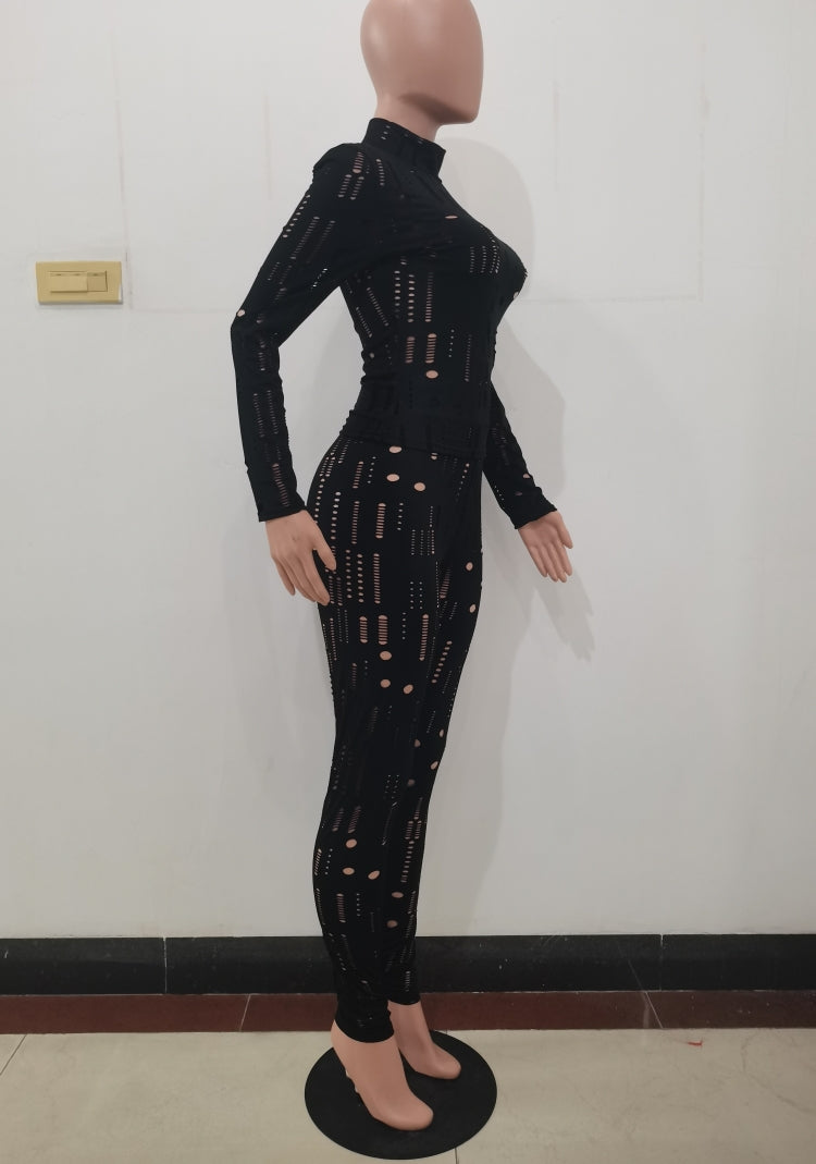 Spring Black Sexy Hollow Out Tight Top and Pants Two Piece Set 7