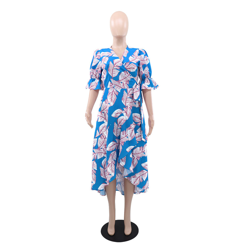 Women V-neck Tie Irregular Lace-Up Dress 5