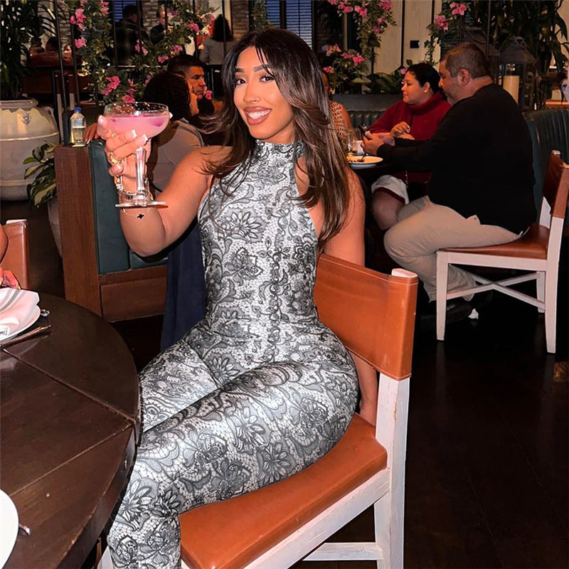 Women Summer Style Printed Sleeveless Backless Jumpsuit 4