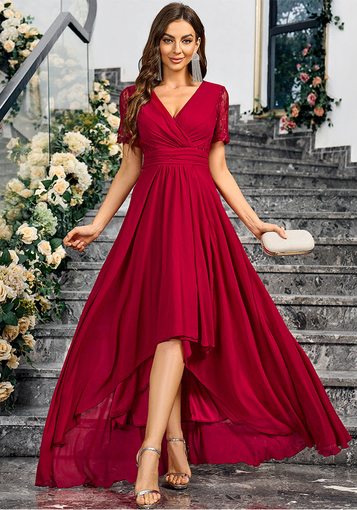 V-Neck Solid Color Summer Elegant Slim Long Formal Party Dress