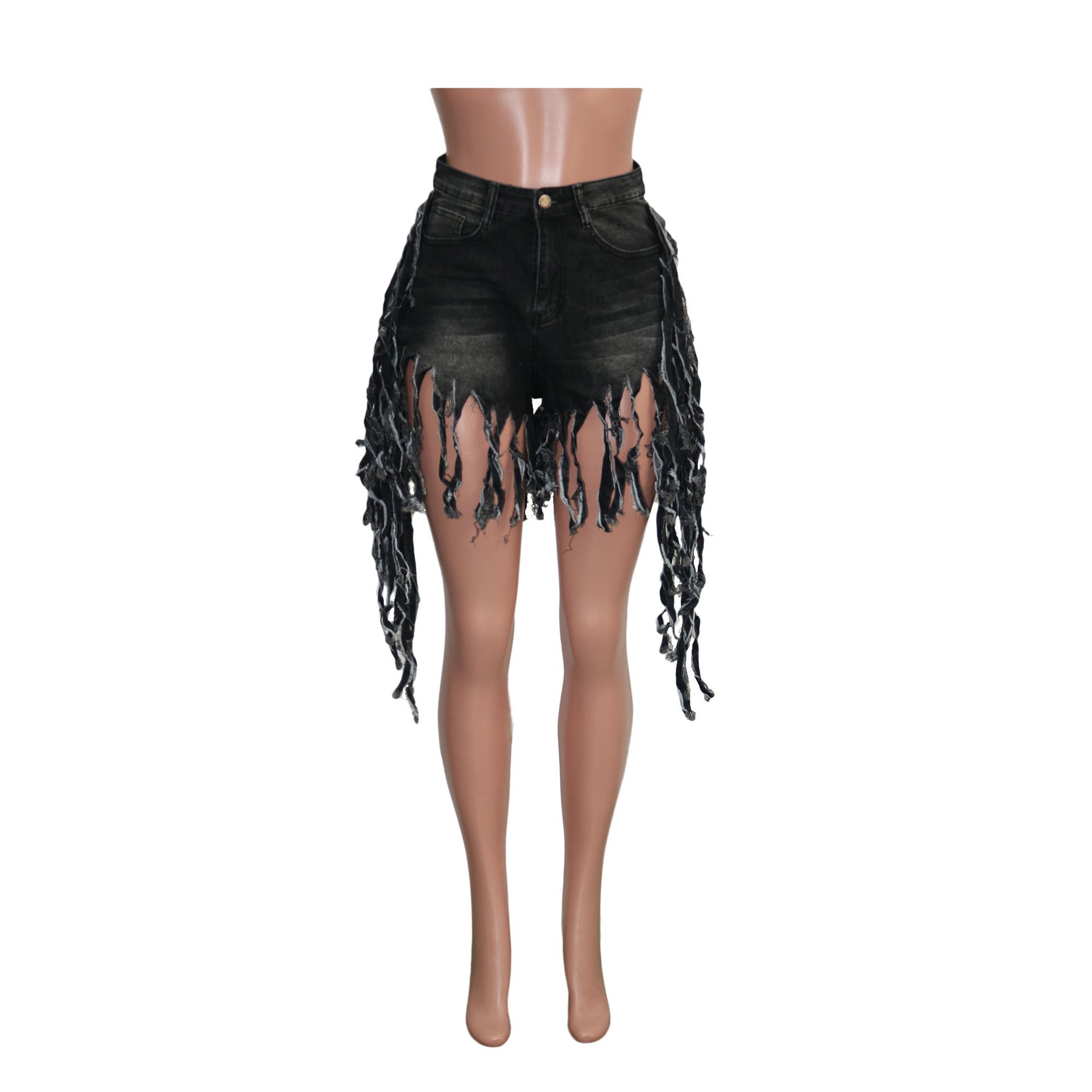 Women Ripped Tassel Denim Shorts 22