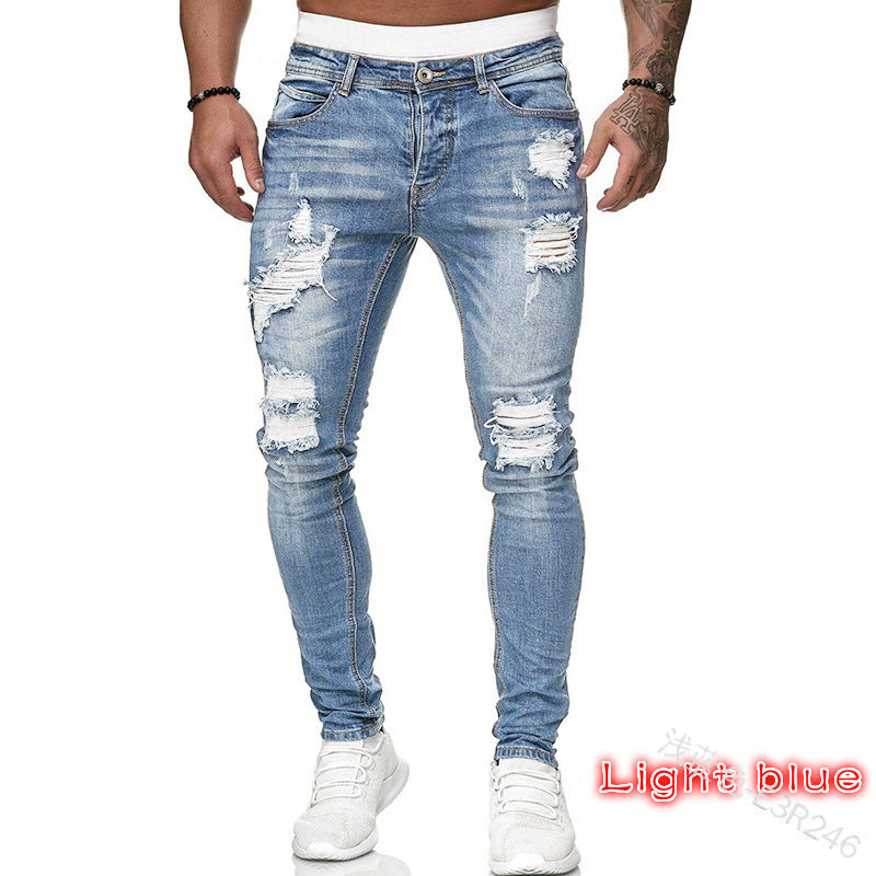 men Ripped Trendy Black Denim Pants 8