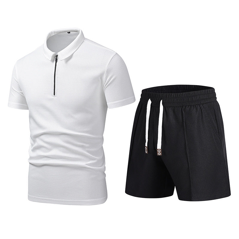 Men's summer Turndown Collar short-sleeved polo shirt and shorts two-piece set 3