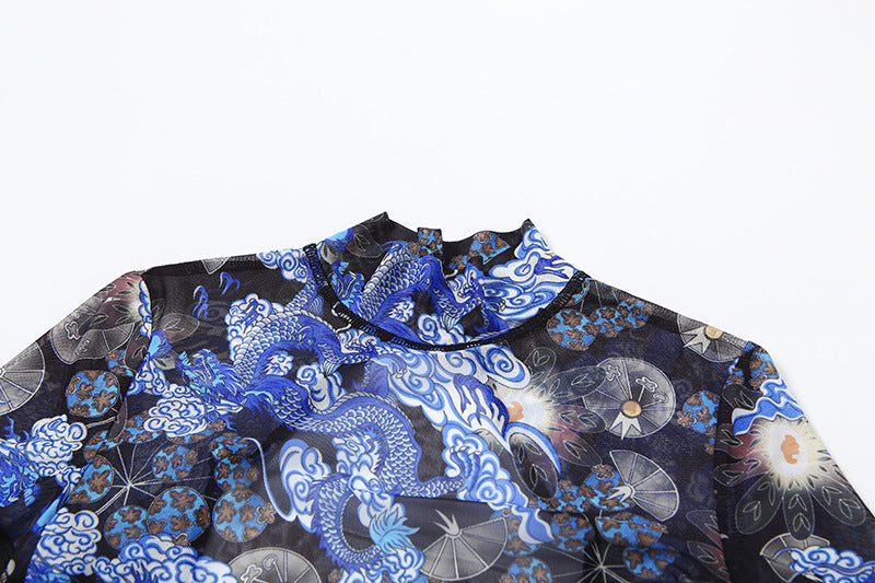 Women Summer Street Trend Mesh See-Through Print Backless Jumpsuit 21