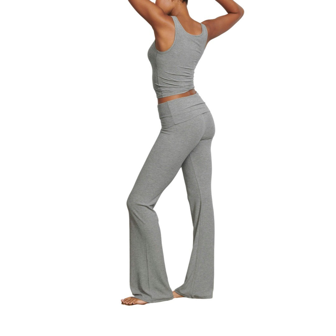 Fashion Ribbed Vest Folded Pants Women's Sports Two-piece Set 4