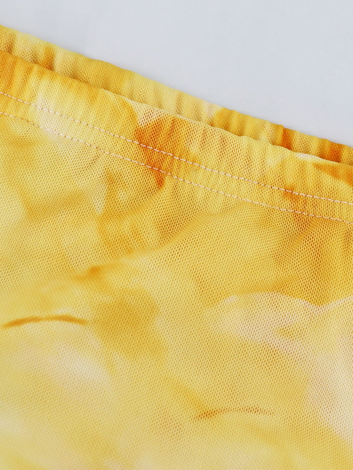 Elegant Strapless Yellow Tie-Dye Printed Side Slit Slim Summer Holidays Dress 7