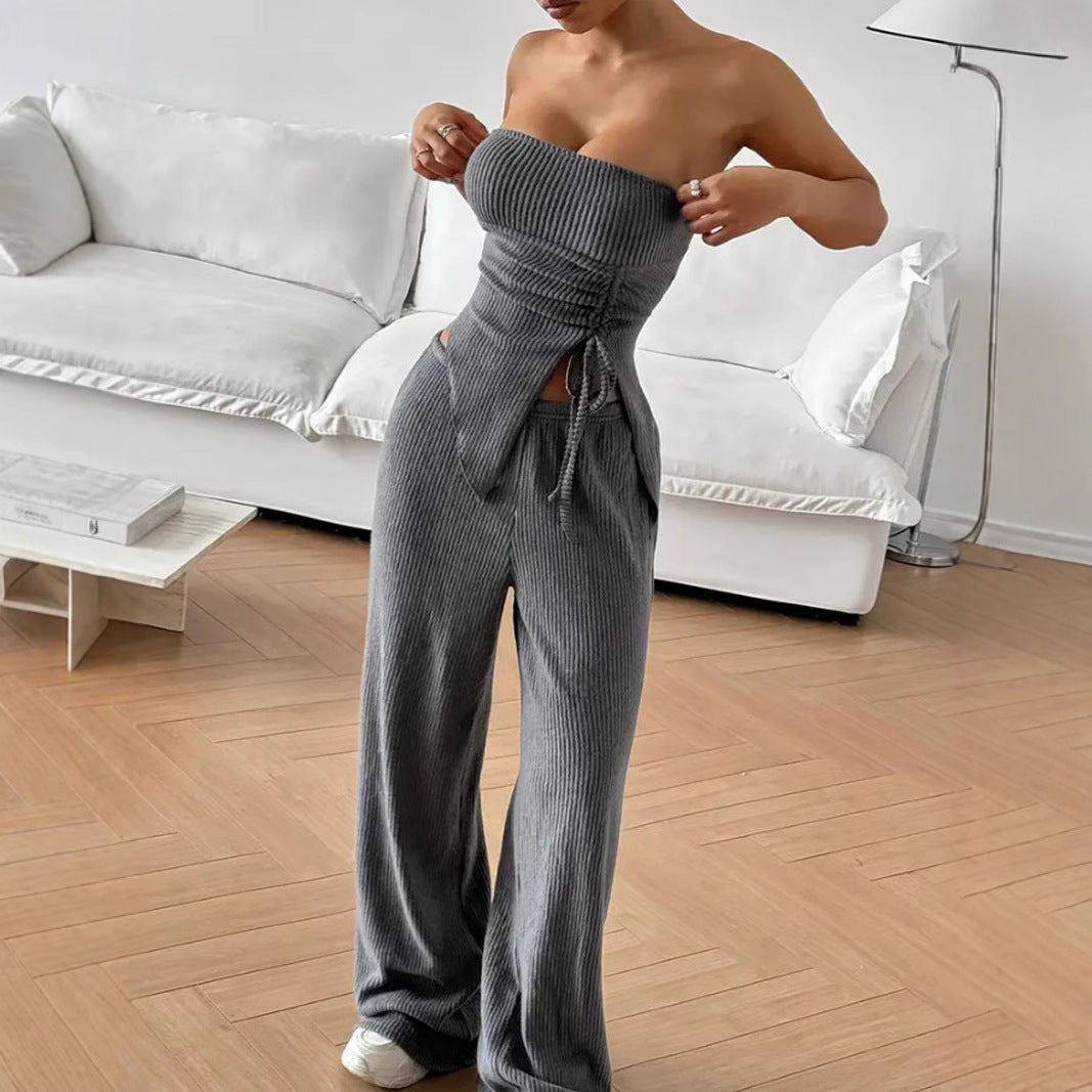 Women Sexy Ribbed Top and Pants Ribbed Two-Piece Set 3