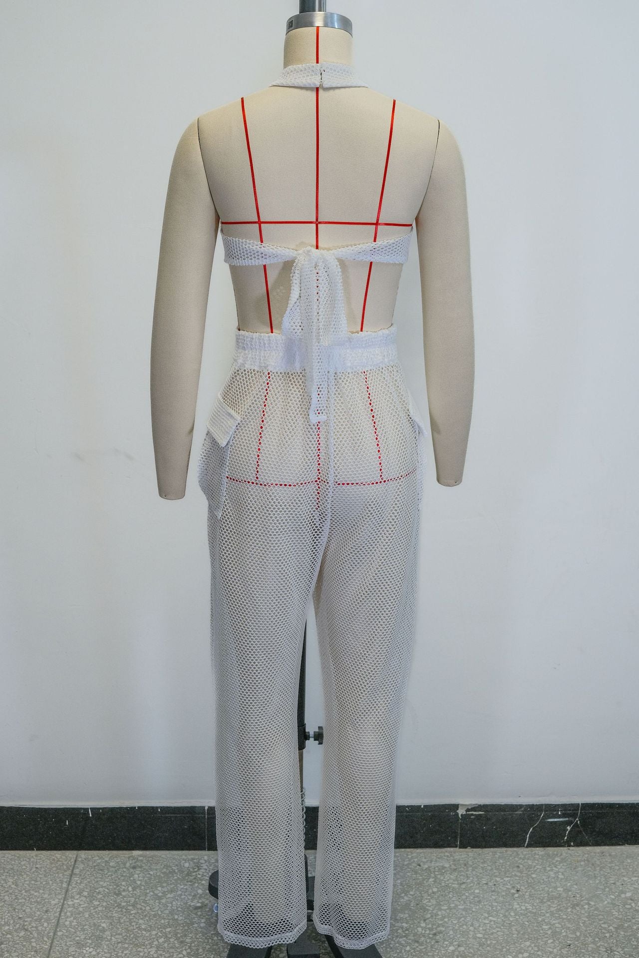 Women Summer Halter Neck Strapless Top Hollow Pocket Trousers Two-piece Set 6