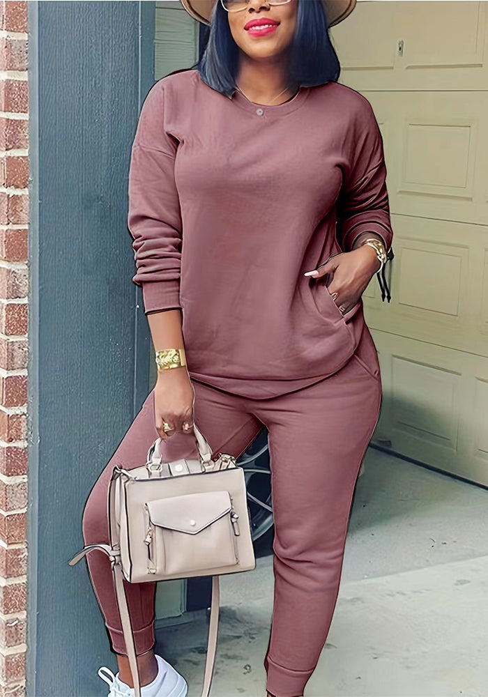 Fashionable Autumn Winter Long Sleeve Solid Color Street Casual Two-Piece Pants Set