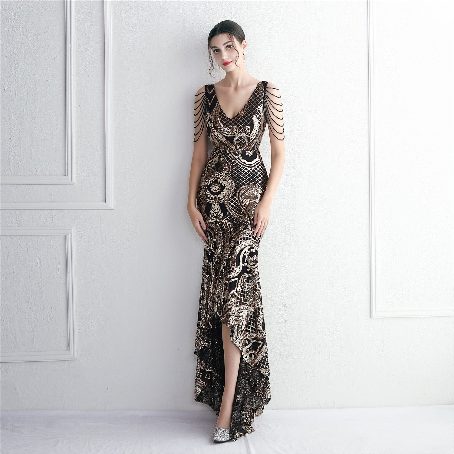 Large Swing Long Dress Beaded Chic Elegant Annual Conference Long Fishtail Sequin Sexy Dress 12