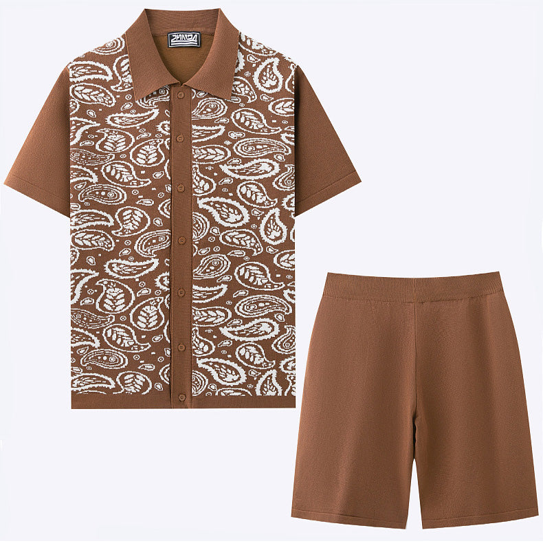 Men's Summer Knitting Polo Top and Shorts Two Piece