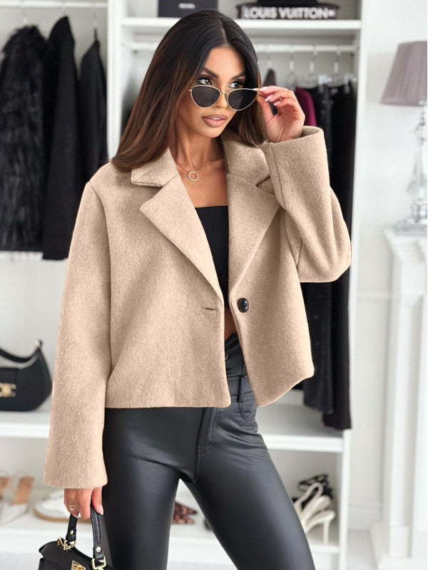Women autumn and winter Turndown Collar Solid wool coat 5