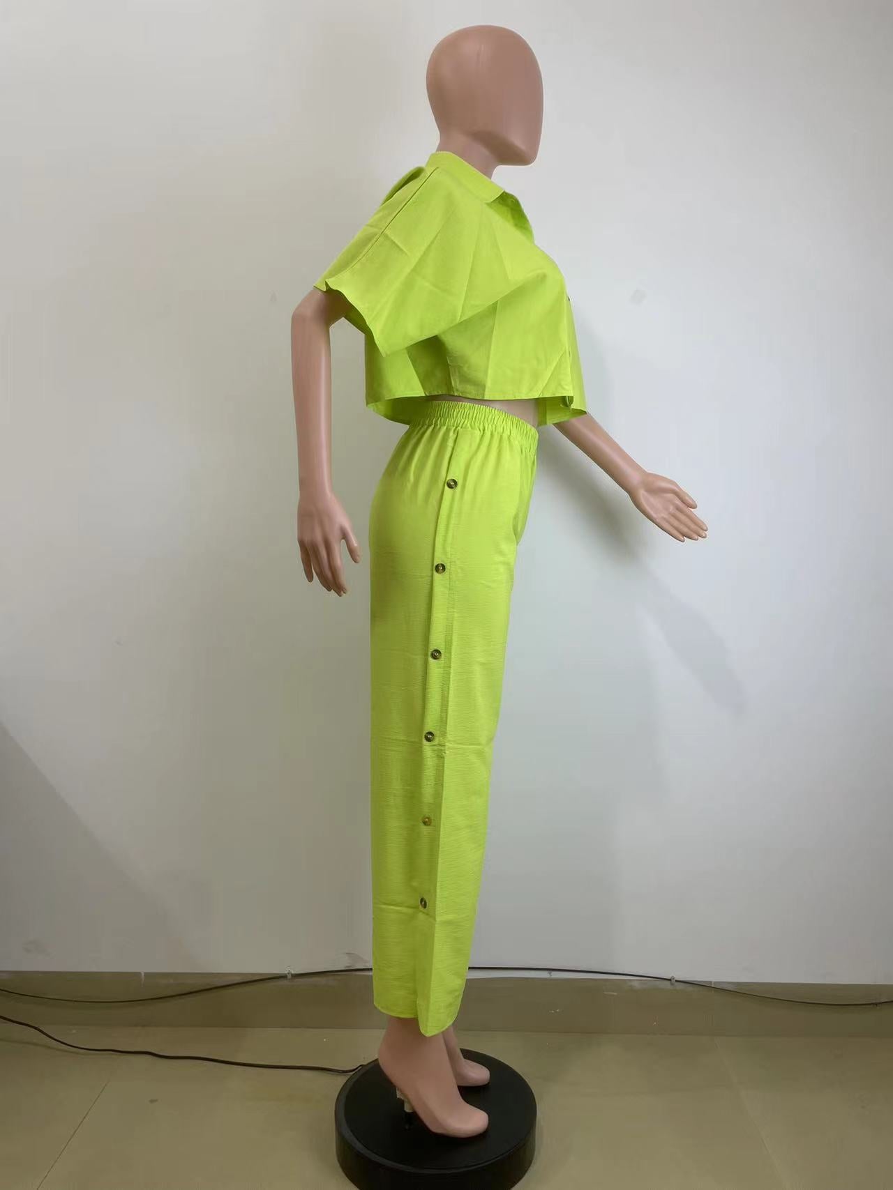 Women turndown collar shirt and nine-point wide-leg pants two-piece set 9