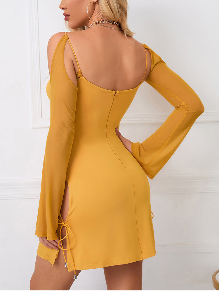 Women Long Sleeve Lace Up Hollow Out Long Sleeve Dress 6