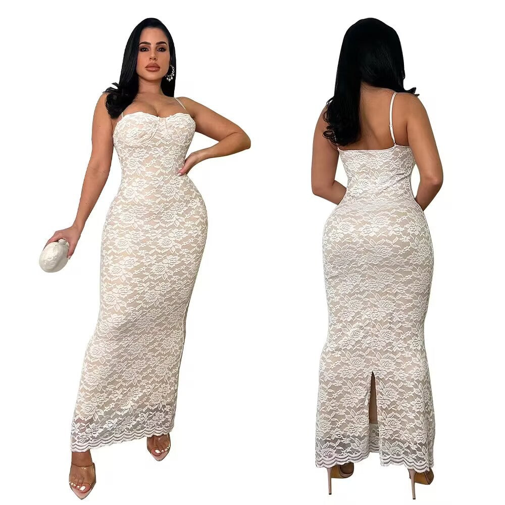 Women's Sexy Lace Strap Long Dress 6