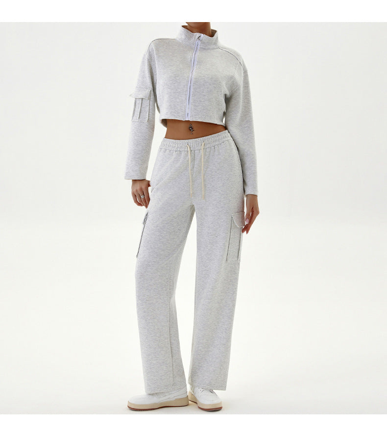 Autumn Winter Women's Casual Sports Loose Zipper Two Piece Pants Set Jogging Yoga Clothes 14