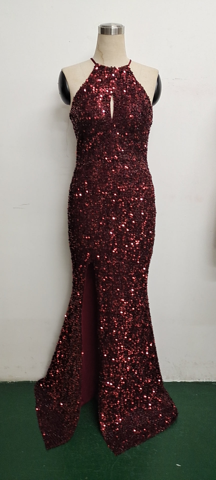 Summer Elegant Sequins Sleeveless Halter Split Evening Dress 10