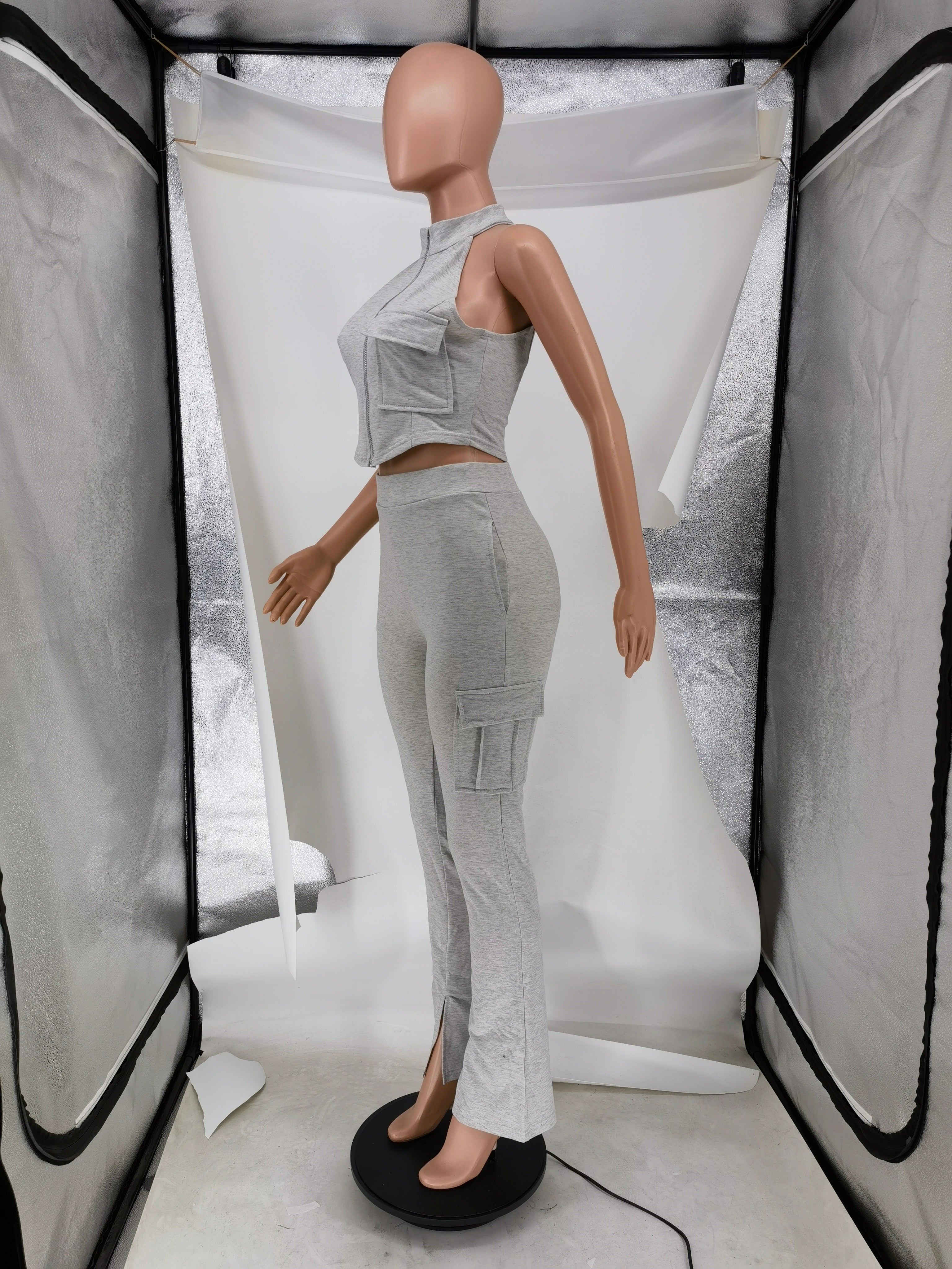 Women's Casual Sports Tight Fitting Zipper Top Butt Lift Pants Two Piece Set 12