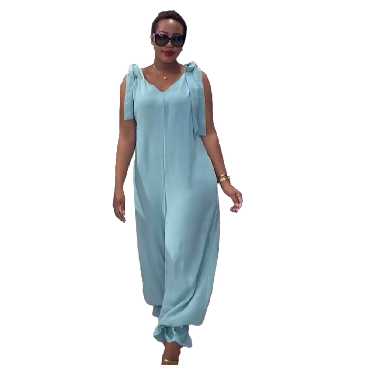 Casual Lace-Up strap Loose-Leg Jumpsuit 9