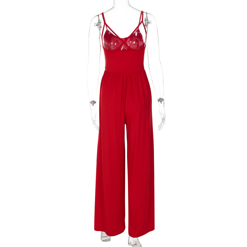 Women Summer Sexy Backless Suspender Loose Jumpsuit 9