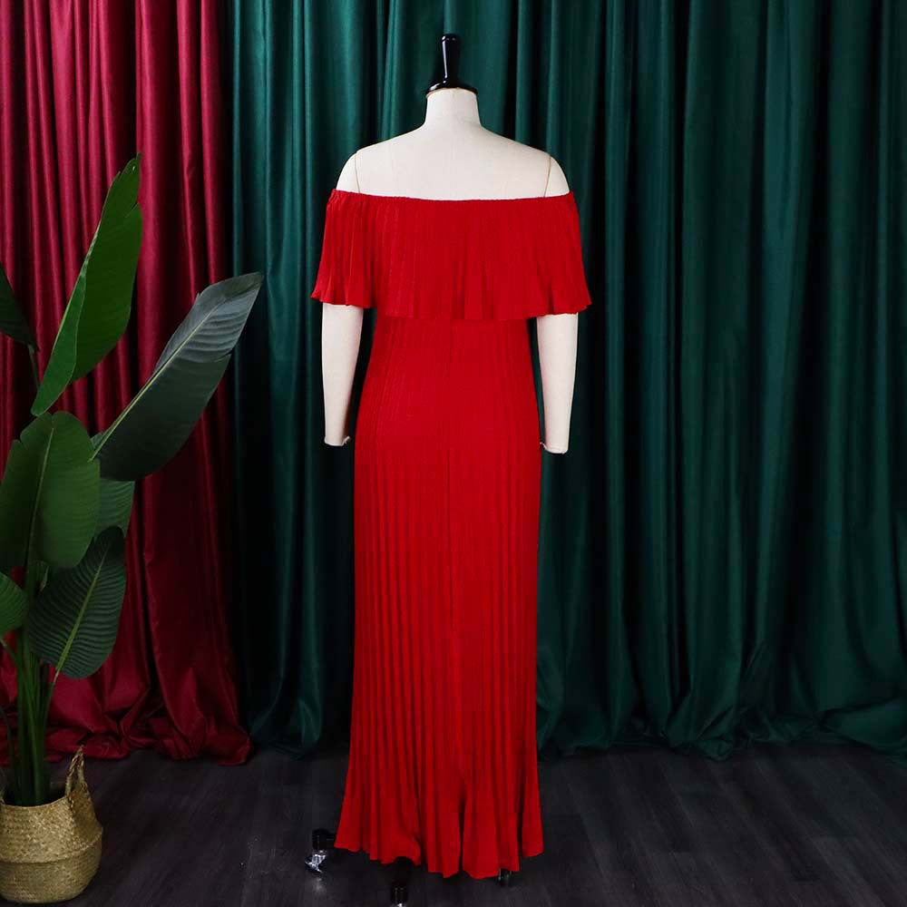 Women Sexy Off Shoulder Off Shoulder Pleated Maxi Dress 11