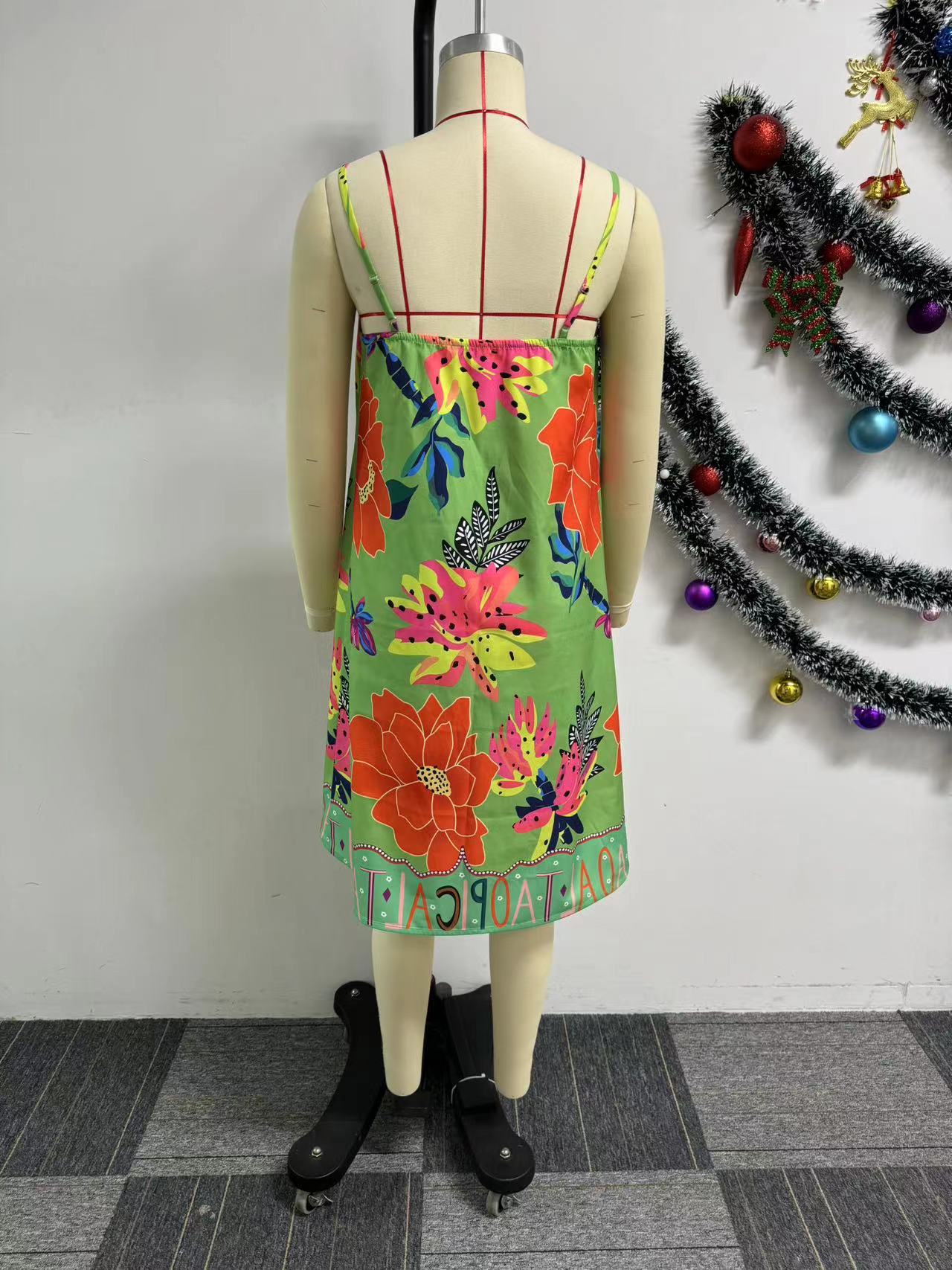 Women Sexy Printed Suspender Slit Dress and Shorts Two-piece Set 12