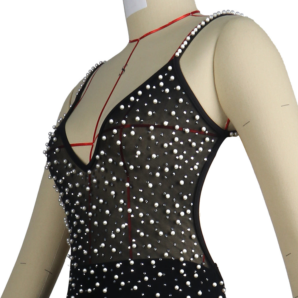 Women Sexy Deep V-neck See-Through Sleeveless Bodycon Dress 4