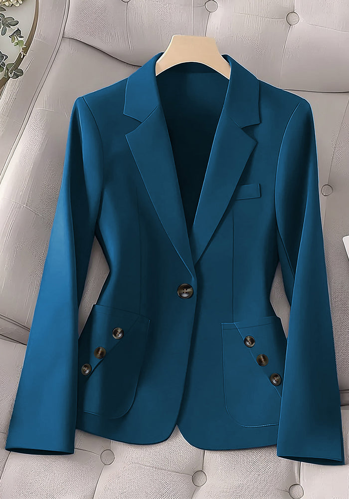 Women Blue Elegant Turndown Collar Maxi Blazer