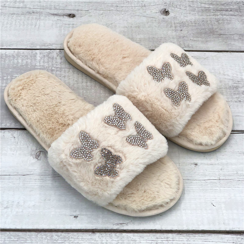 Women flat warm fur slides 4