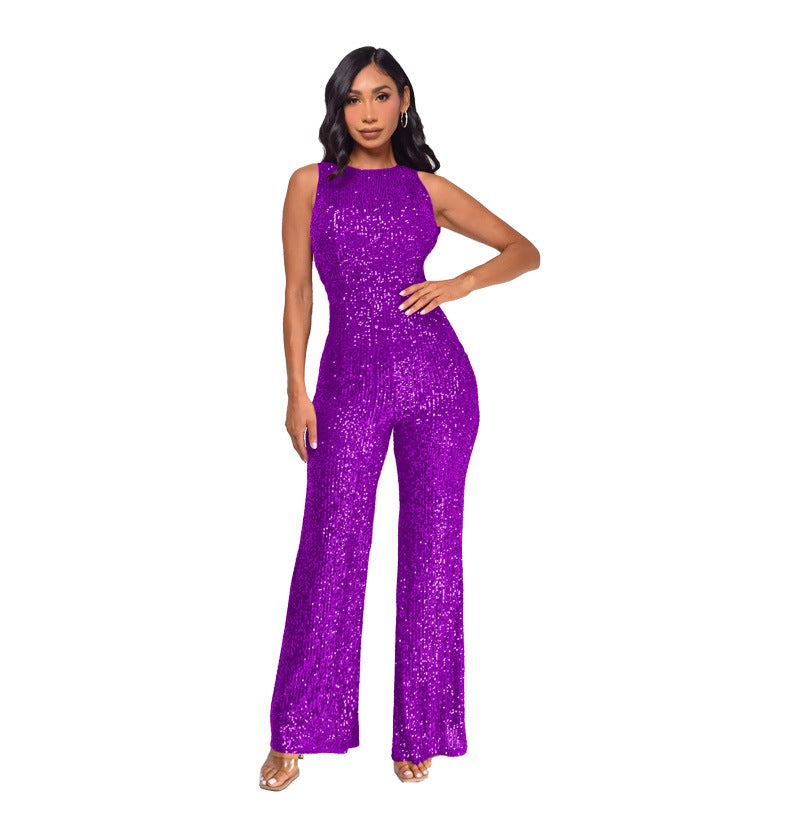 Sleeveless Sequin Round Neck Slim Fit Women's Jumpsuit 16
