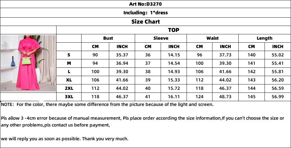 Summer Fashion Bell Bottom Sleeve Breasted Belt Loose Long Dress 12