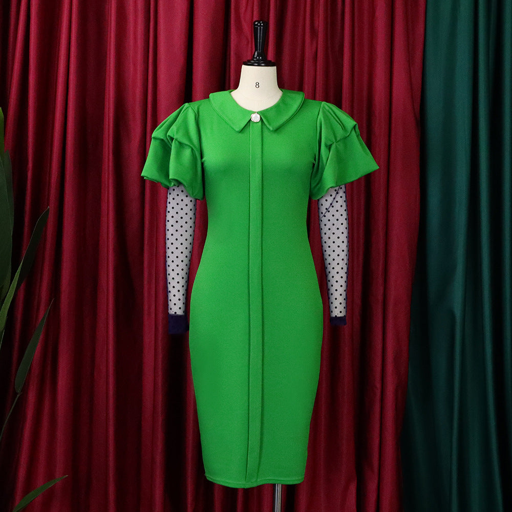 Women'S Fall/Winter Mesh And Pleated Plus Size Ol Chic Career Dress 32