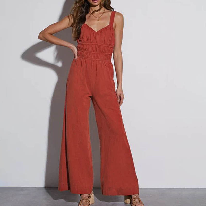 Women Pleated Summer Suspender Jumpsuit