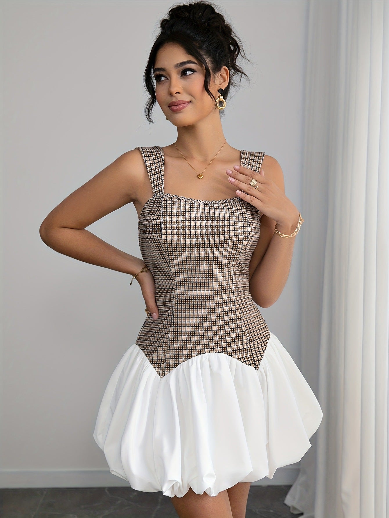 Girls' Colorblock French Houndstooth Dress 6