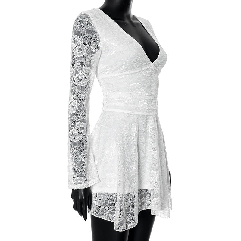 Women V-Neck Backless Lace Patchwork Dress 6