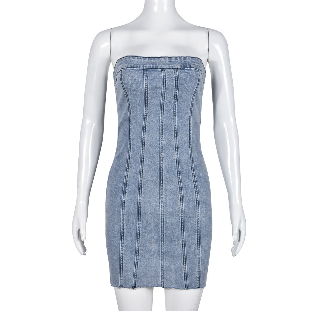 Spring Summer Sexy Strapless Denim Dress 7