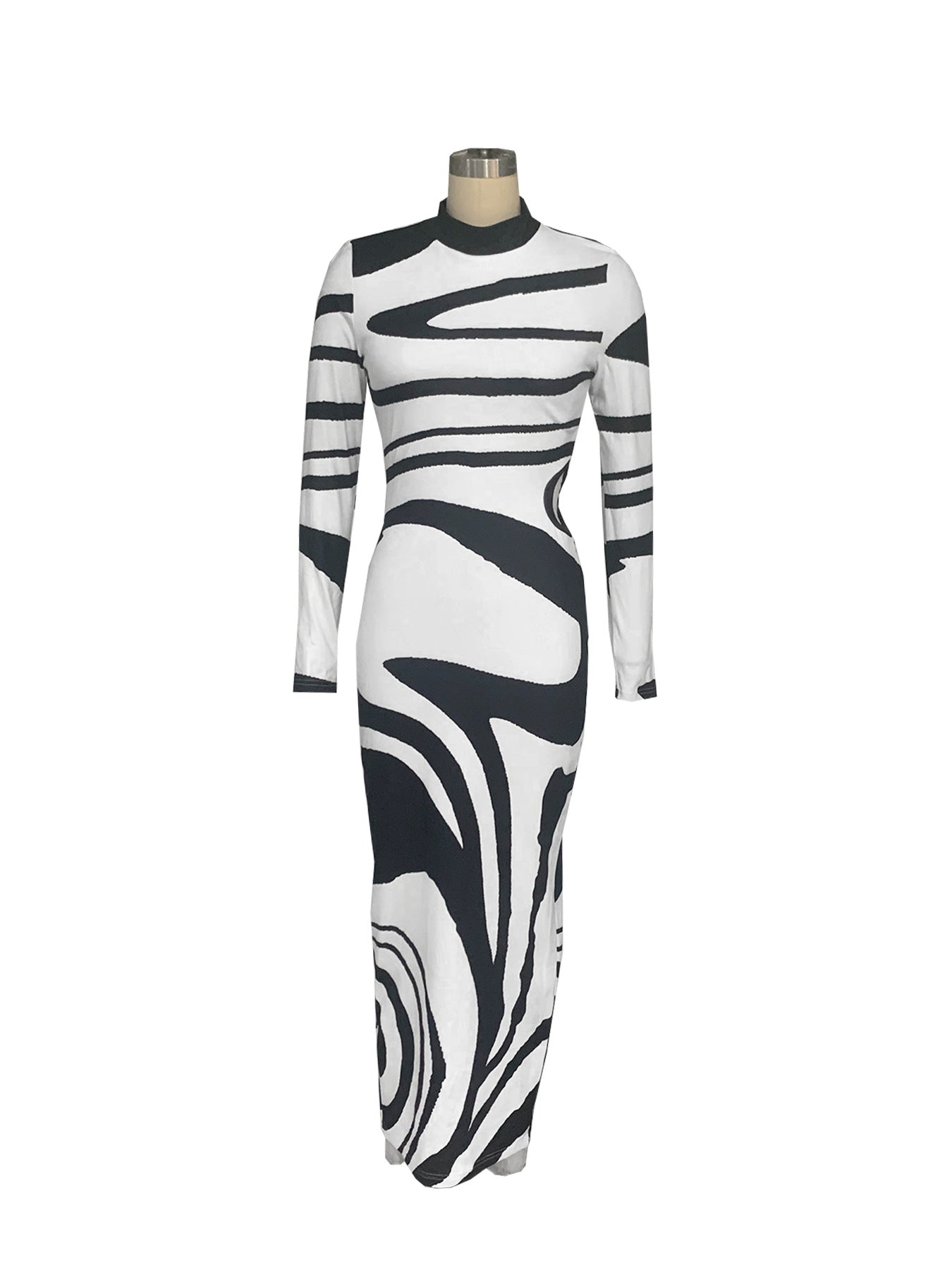 Women's Winter Sexy Slim Contrast Color Fashionable Round Neck Open Waist Slim Dress 9