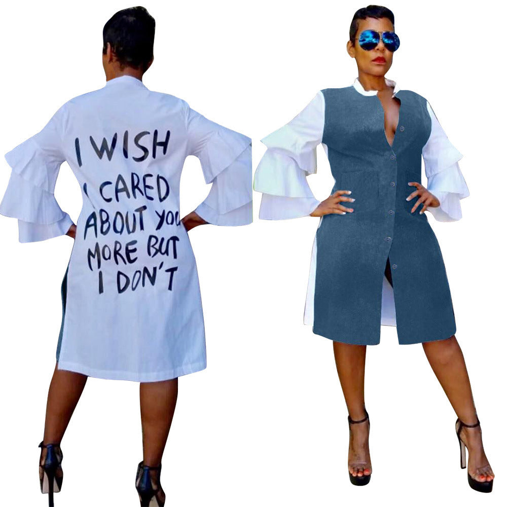 Women's Autumn & Winter Letter Print Ruffle Sleeve Fashion Dress 4