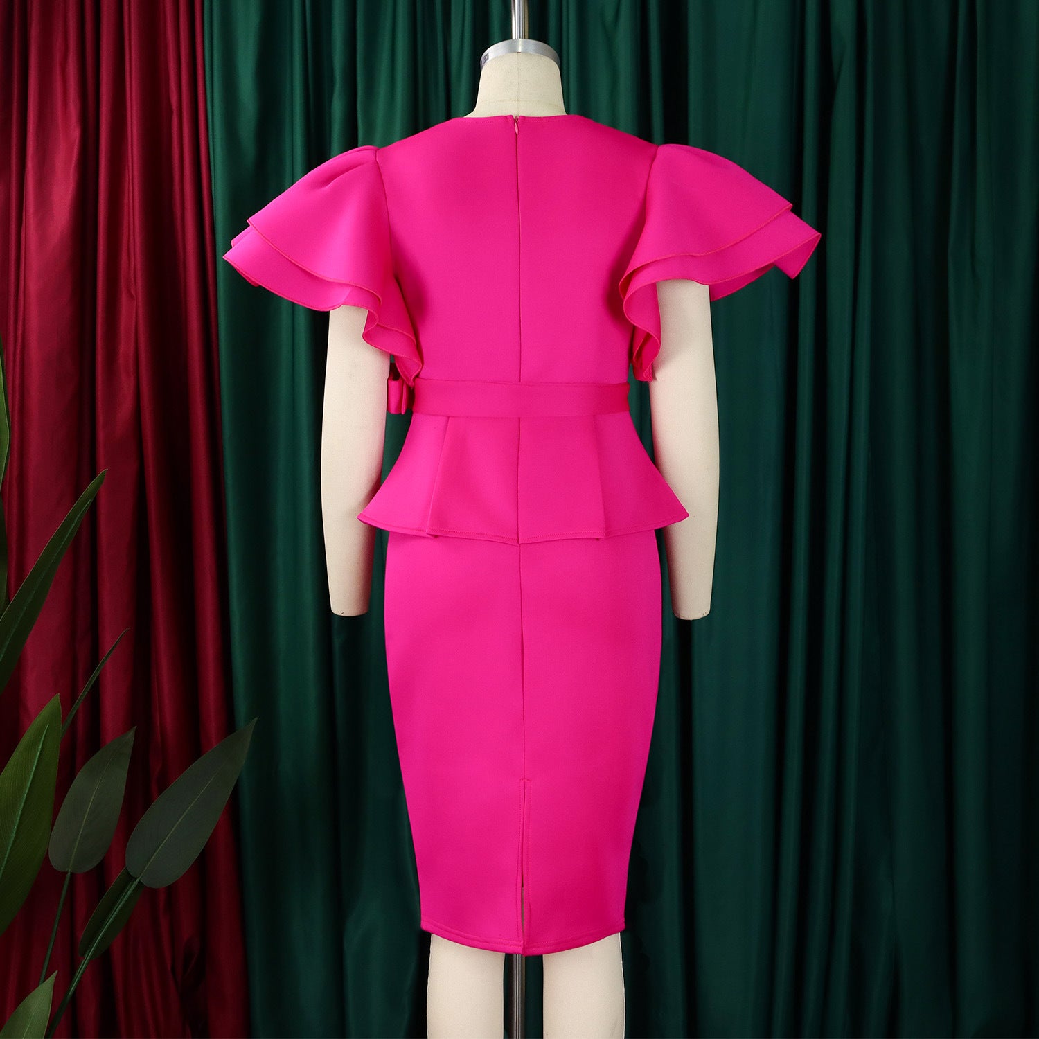 Women elegant ruffled solid bodycon formal party dress 19