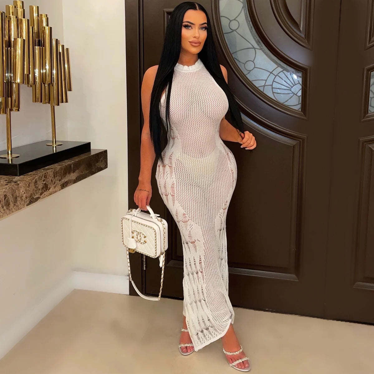 Women Dress Sun Protection Shirt Beach Long Dress Knitting Dress