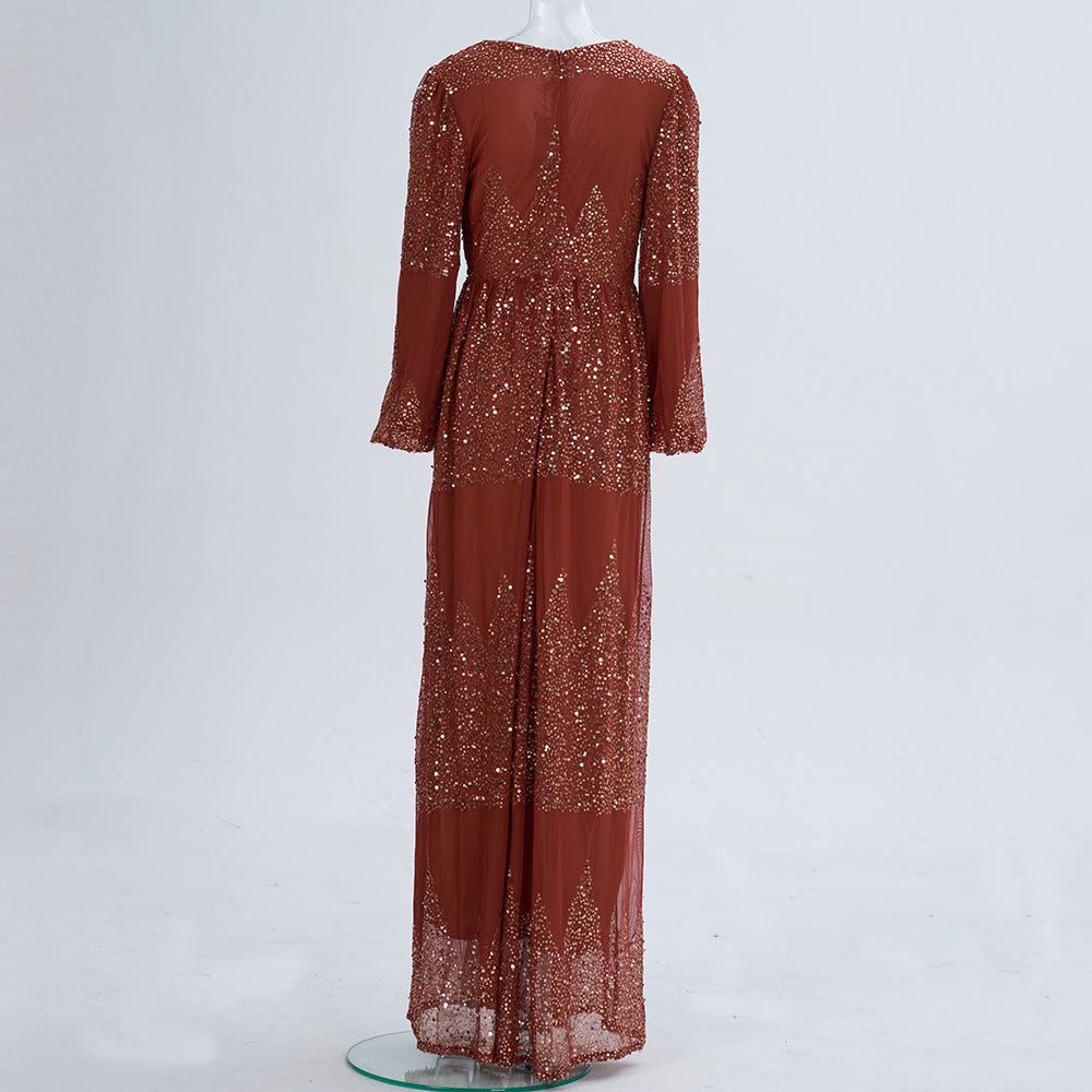 Long Sleeve V Neck Sexy Sequin Formal Party Evening Dress Bridesmaid Dress 9