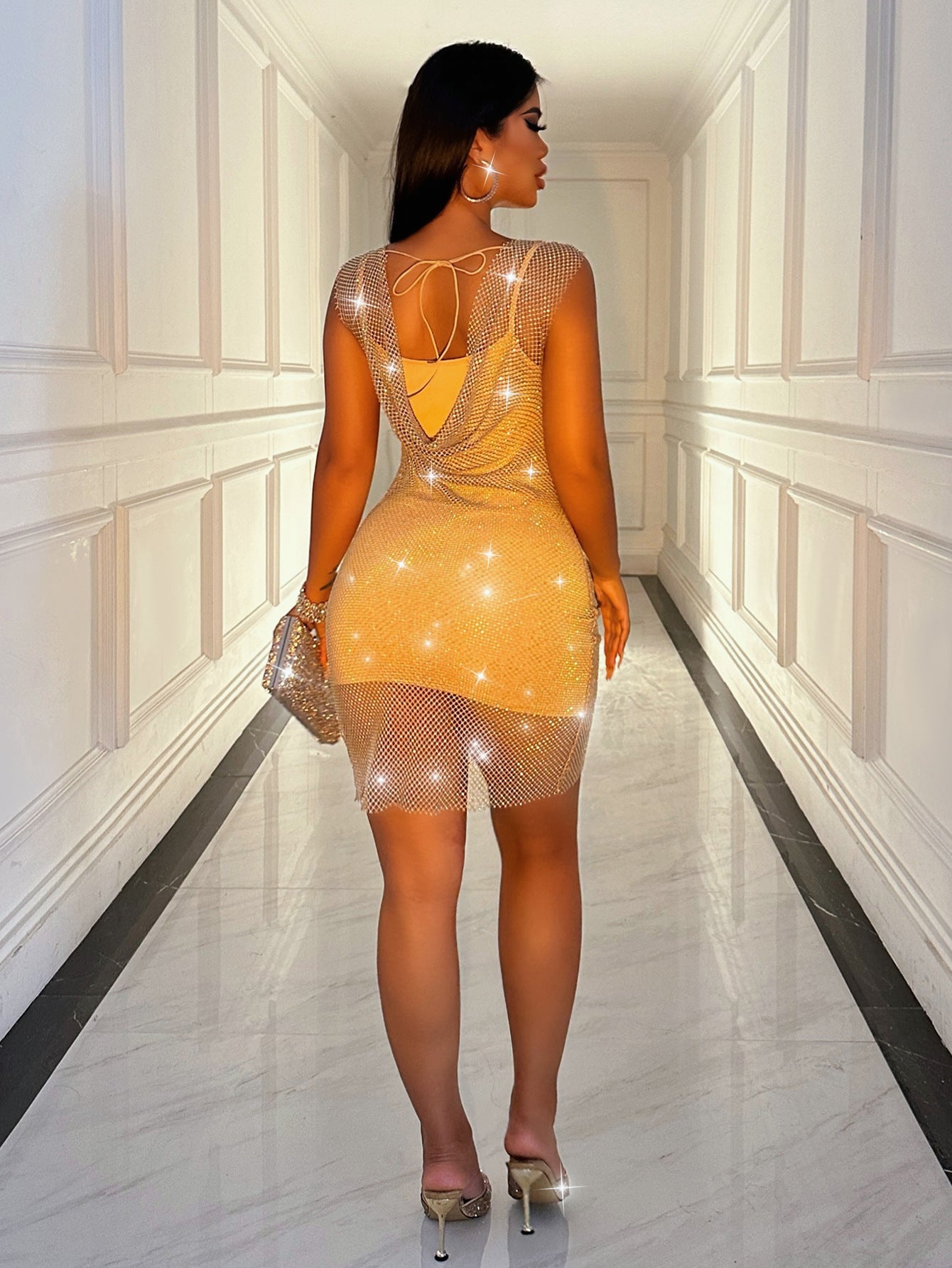 Women Summer Stretchy Rhinestone Sleeveless Dress 6