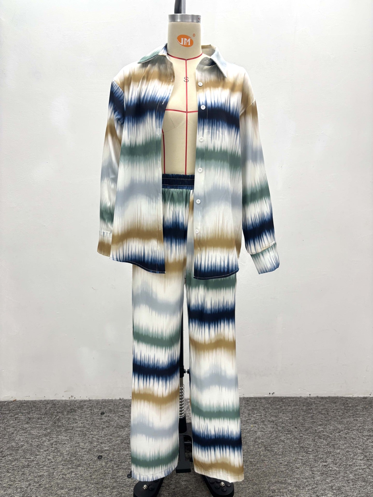 Plus Size Women Casual Printed Long Sleeve Shirt Pants Two-piece Set 7