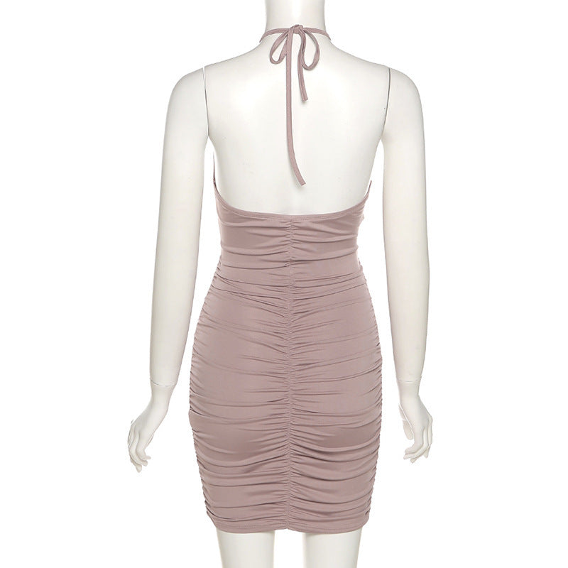 Fall Women's Fashion Halter Neck Sexy Cutout Low Back Slim Bodycon Dress 25