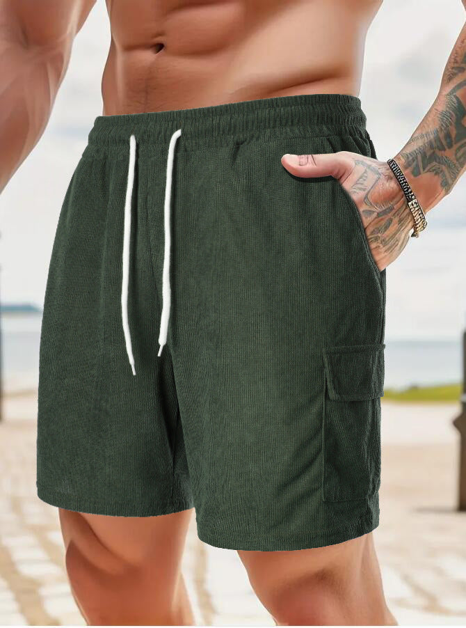 Summer Men's Solid Color Drawstring Casual Shorts 4
