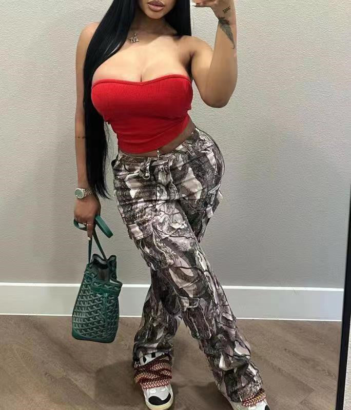 Summer Fashion Casual Loose Straight High Waist Pocket Multicolor Trousers 5